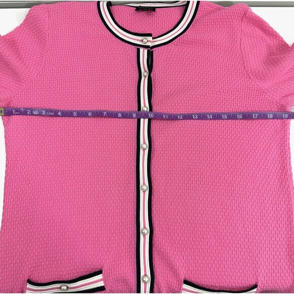 Talbots Tipped Cardigan Sweater Womens S Faux Pearl Buttons Career Pink Black - Picture 14 of 15
